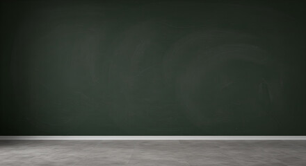 Old classroom interior with traces after chalk on a blank blackboard background for back to school, education themes and knowledge concept in clean minimalist style