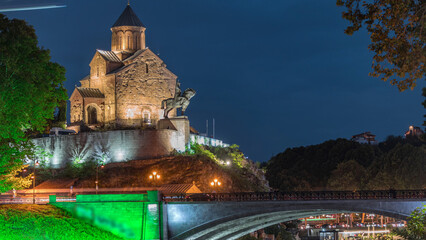 Metekhi Virgin Mary Assumption Church day to night transition timelapse. Tbilisi, Georgia. © HyperlapsePro