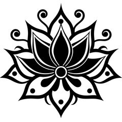 Floral vector ornament black color silhouette white background. black and white abstract floral ornament