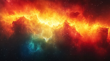 Fototapeta premium Colorful space scene with a bright orange cloud in the middle. The colors are vibrant and the scene is full of energy