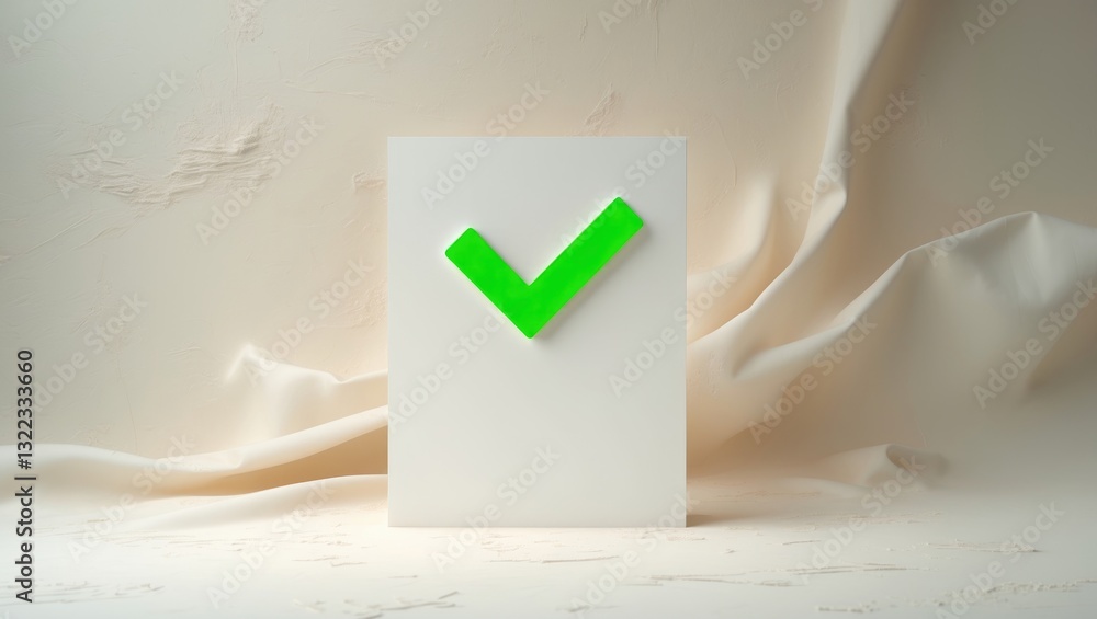 Poster on a light, abstract background, a straightforward sign featuring a check is displayed. a basic conc