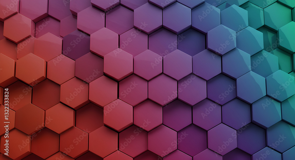 Poster abstract background with 3d hexagons from orange to blue. geometric futuristic honeycomb structure f