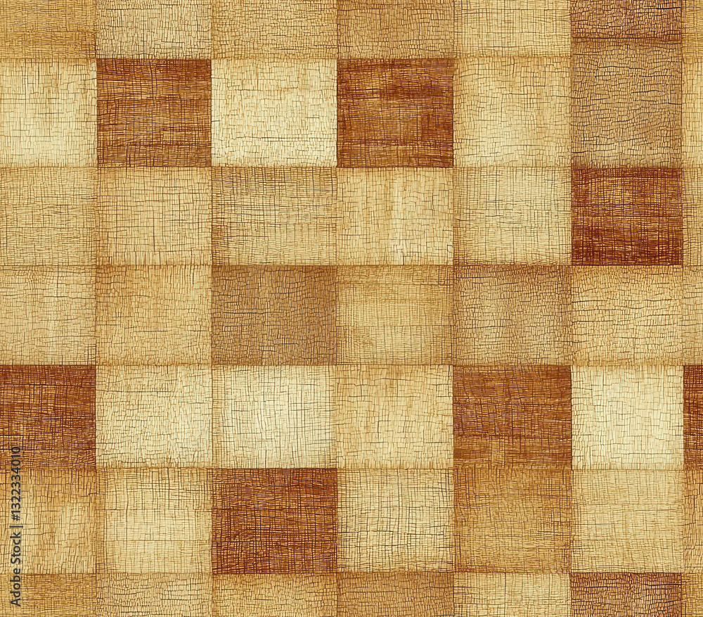 Poster muted chestnut and soft wheat tones create textured pattern, seamless pattern style.