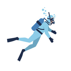 Scuba diver exploring underwater depths in flat design vector art