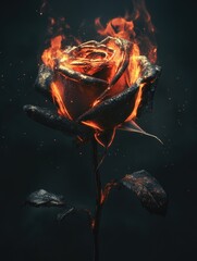 Burning Rose in Dark Atmosphere