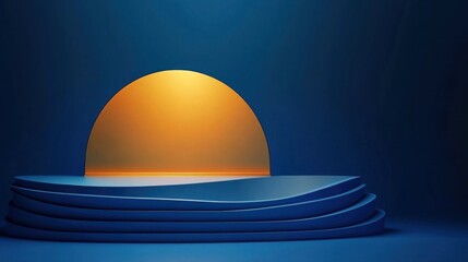 Abstract display podium with golden orb