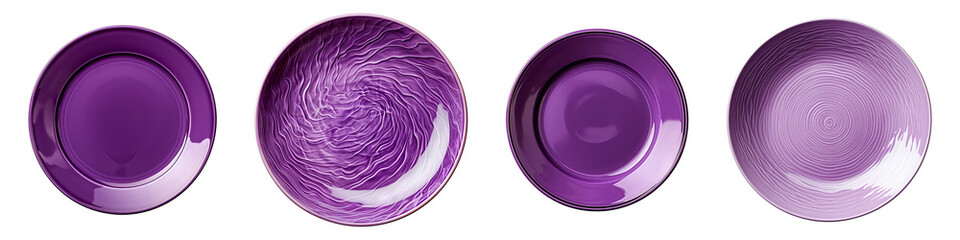 Obraz premium Set of purple plates top view isolated on transparent background