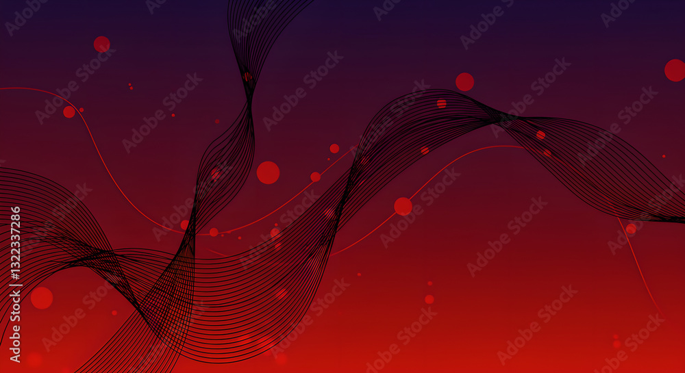 Poster dark flowing lines abstract on red background, for creative design templates presentations backgroun