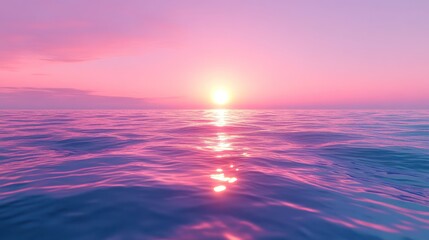 Obraz premium Pink sunset over calm ocean water.
