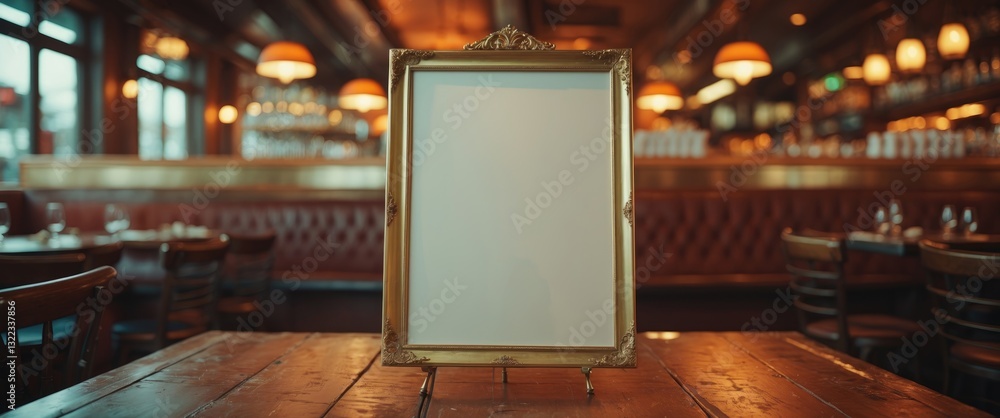 Aufkleber mock up label the empty menu frame in bar restaurant, stand for booklets with blank sheets paper acr