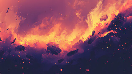 Fire abstract background concept. glowing embers from burning charcoal create an inviting ambiance for outdoor cooking. Ember Twilight. Illustration