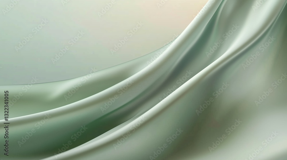 Poster soft draping silk fabric in pale green tones creating a serene and calming atmosphere in a minimalis