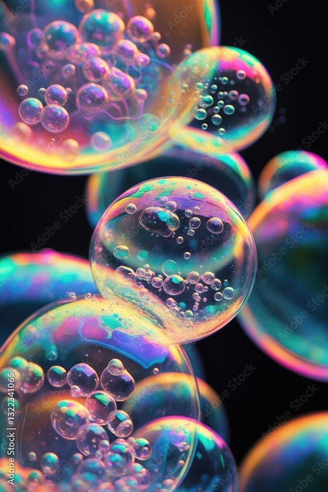 Poster macro close-up of soap bubbles resembling a scientific image of the cell division process.