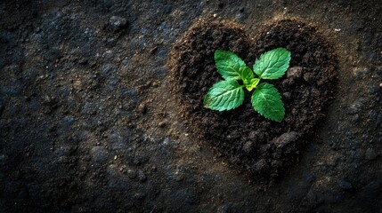 Naklejka premium A slice through the earth heart reveals a verdant tapestry of soil, where a vibrant green blade of grass and a leafy green plant emerge from the depths, a testament to life resilience and the beauty