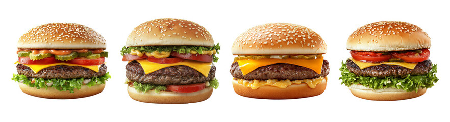 Delicious Variety of Classic Hamburger and Cheeseburger Options, PNG bundle collection, Isolated on Transparent Background