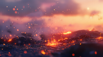 Naklejka premium Softly glowing embers sink into the twilight landscape, soft, warm,. Ember Twilight. Illustration