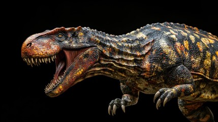 A meticulously detailed side view of a photorealistic Iguanodon Dinosaur, its massive jaws and sharp claws ready to strike, a testament to the grandeur of the prehistoric world.