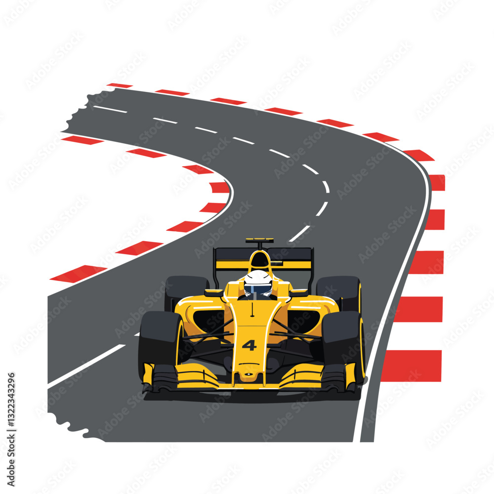 Aufkleber racing car navigating a sharp turn in flat vector art style vector illustration
