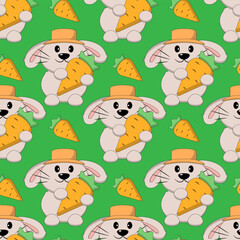 Seamless pattern with Cute Rabbit with carrot