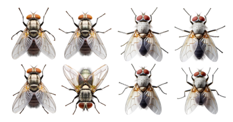 Realistic Illustration of Eight Detailed Insects in Various Poses, Bundle Set Collection, Isolated on Transparent Background