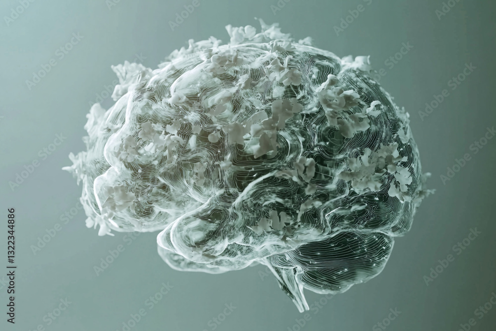 Aufkleber abstract brain structure visualization detailed 3d model white grey neural network art mind design