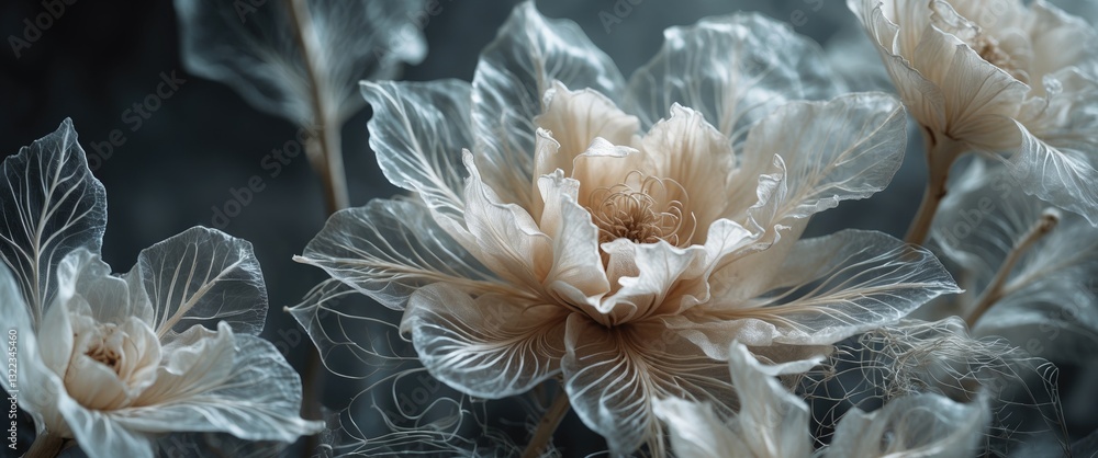 Poster nature pattern of dry petals and transparent leaves with a natural texture suitable as a background 