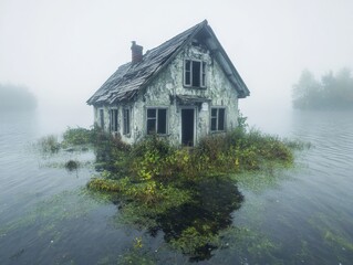 Fototapeta premium An abandoned house stands alone. Generative AI