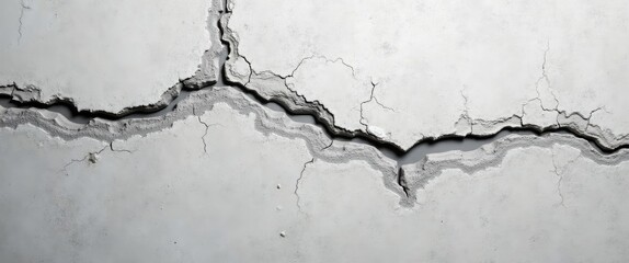 Winding fissures in the surface. Cracked concrete texture covered with gray cement. Background texture. Repair, construction of structures, shrinkage.