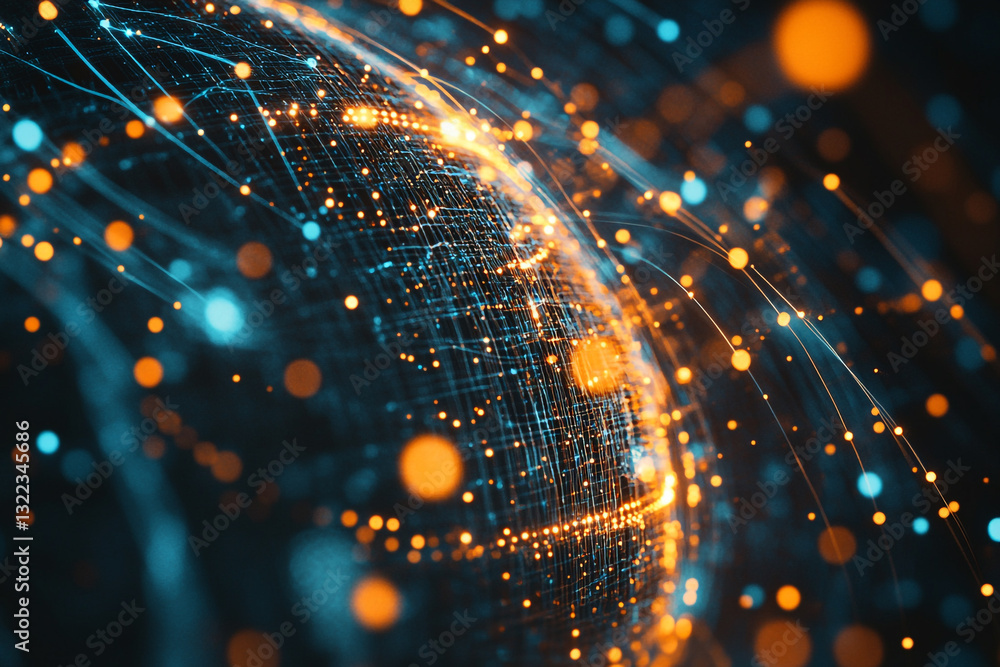 Poster abstract digital globe network connection orange blue lights data world cyber space global future