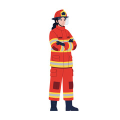 Firefighter character design in flat style showcasing bravery and readiness vector illustration