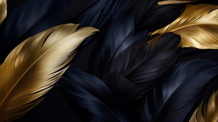 Beautiful Abstract Background with Black and Gold Feathers Pattern for Wallpaper and Header Use