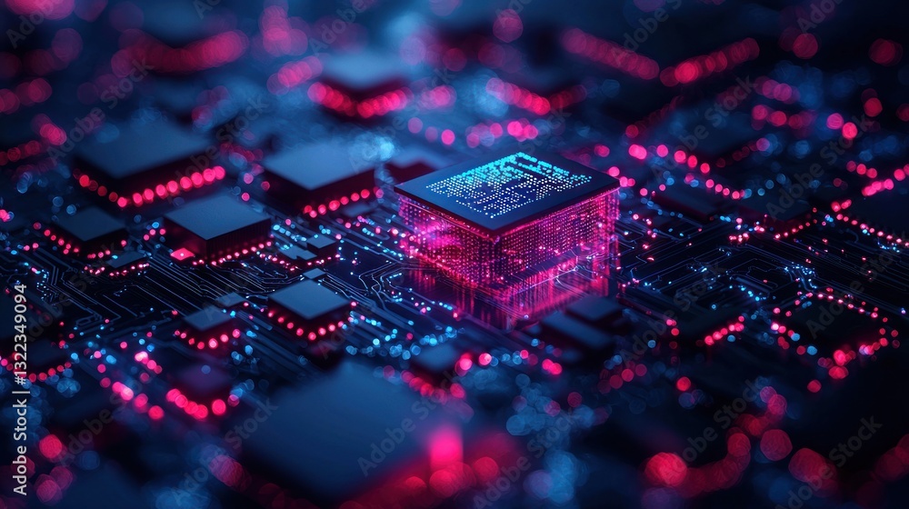 Poster close-up of a glowing cpu on a circuit board.