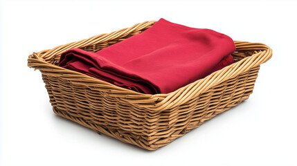 Obraz premium A vibrant red napkin complements the picnic basket, both isolated on a clean white background. 
