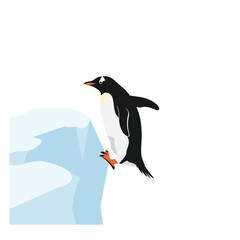 Penguin poised to jump from ice ledge in minimal vector art
