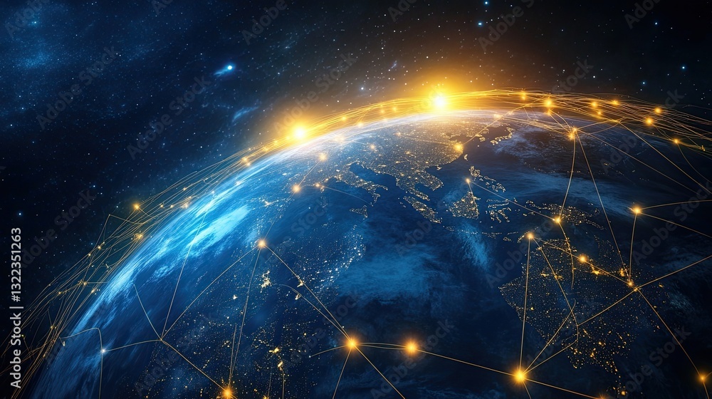 Aufkleber digital illustration of the globe with glowing lines connecting major cities, symbolizing global con