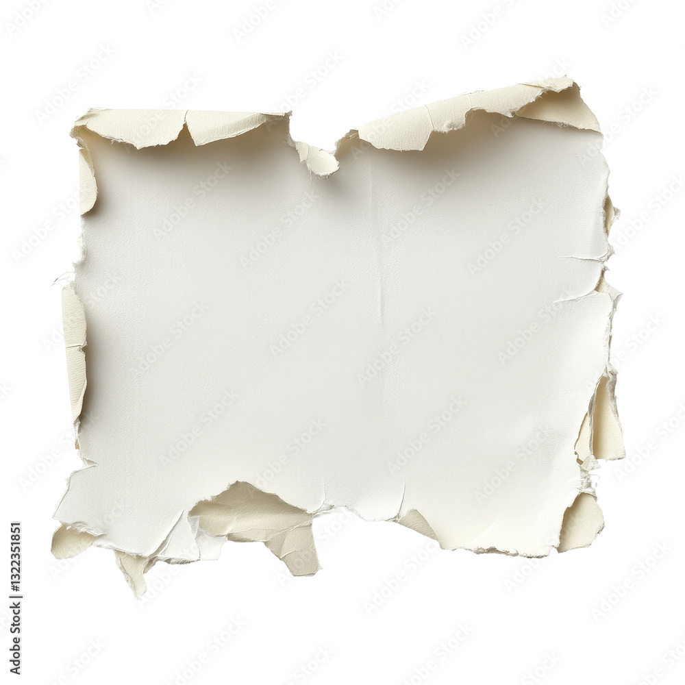 Poster torn paper edges on a transparent background creating a textured blank space for creative use, torn 