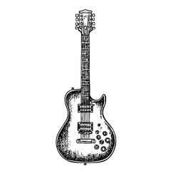 Naklejka premium Engraved vector illustration of an electric guitar perfect for tattoo design and packaging