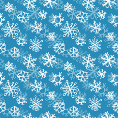 Winter seamless pattern with white snowflakes on color background. Vector illustration for fabric, textile wallpaper, posters, gift wrapping paper. Christmas vector illustration. Falling snow.