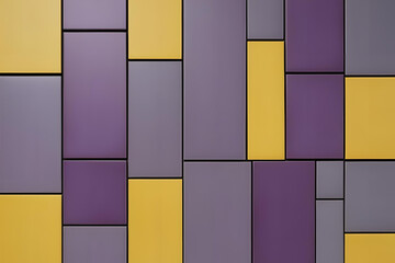 Geometric Harmony: An eye-level shot presents a geometric pattern composed of rectangular and square shapes in shades of yellow, purple, and gray, offering a modern and minimalist aesthetic.