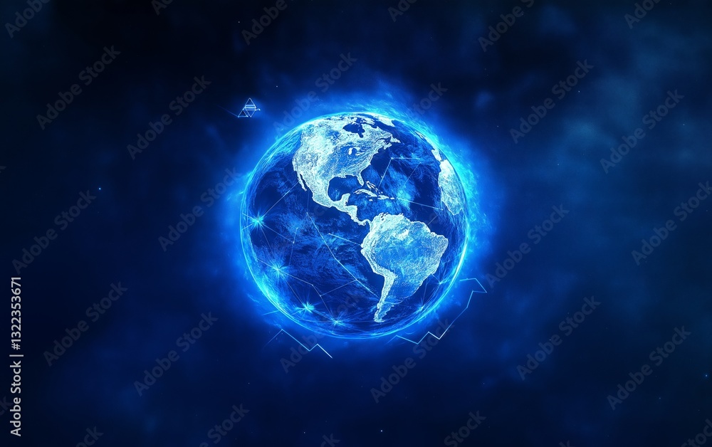 Aufkleber digital representation of earth with glowing network connections in space.