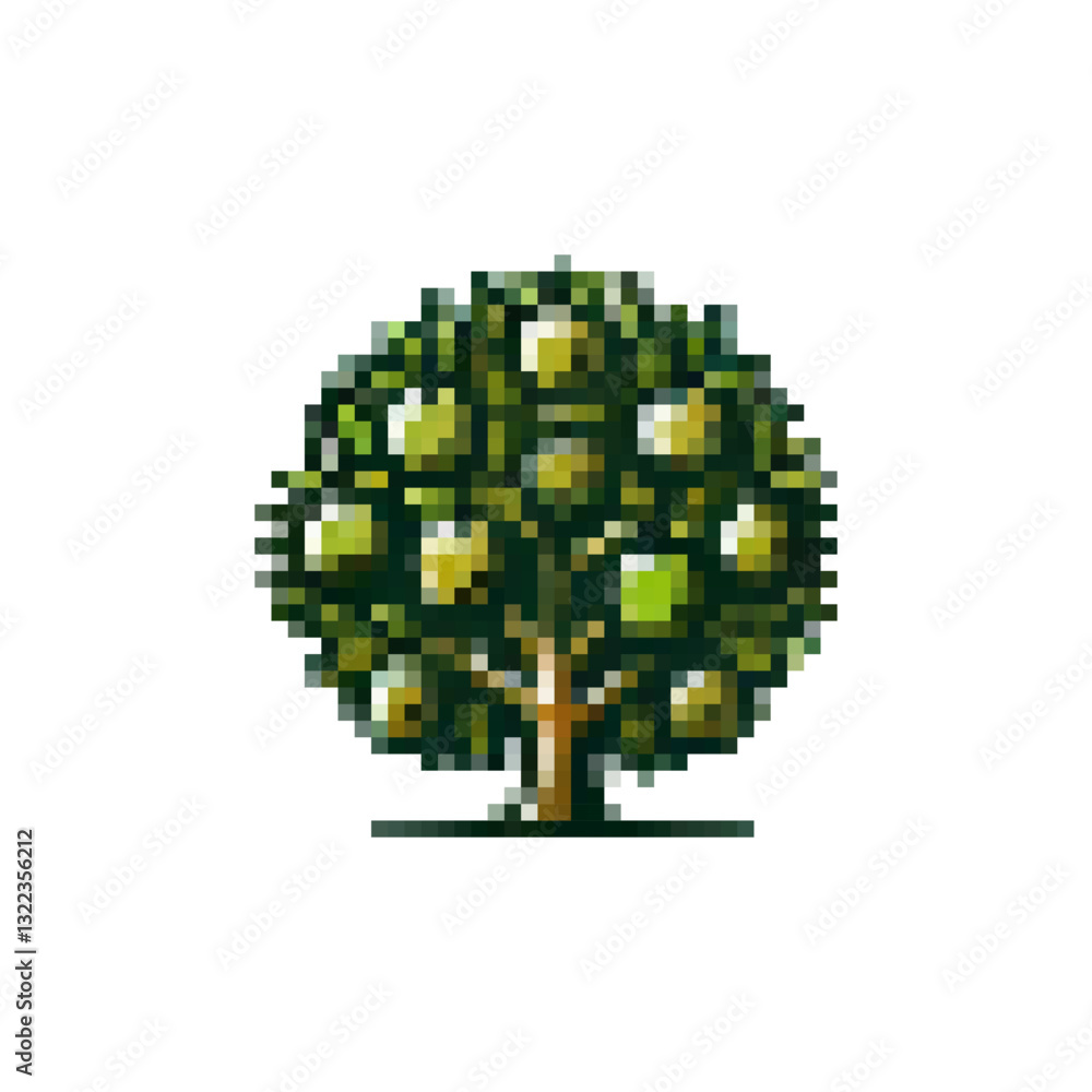 Poster pixel icon green tree. tree logo with fruits vector. pixel apple tree icon. spring trees. fruit tree
