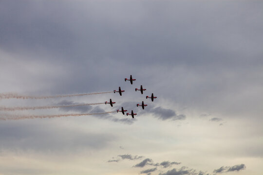 Formation flight of aerobatic planes at Torrejon air base