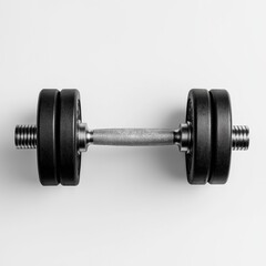 Naklejka premium A black dumbbell with a silver-grey textured handle, featuring two circular weights stacked on each end