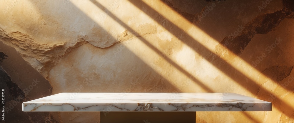 Aufkleber marble table with textured background and light rays and shadow, ideal for product presentation back