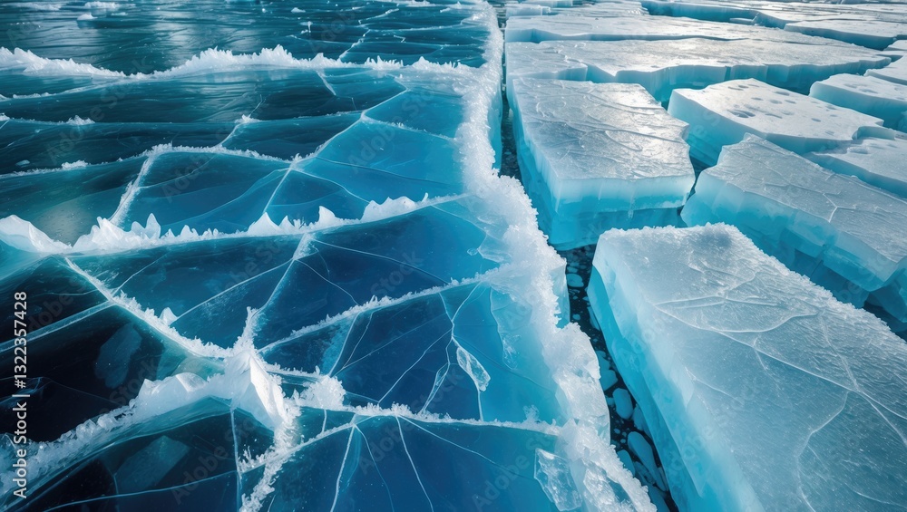 Aufkleber network of fissures in a dense solid layer of ice on a frozen river