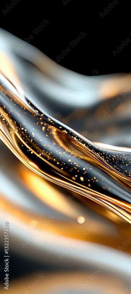 Poster luxurious gold and silver waves with sparkling particles create elegant abstract background with flo
