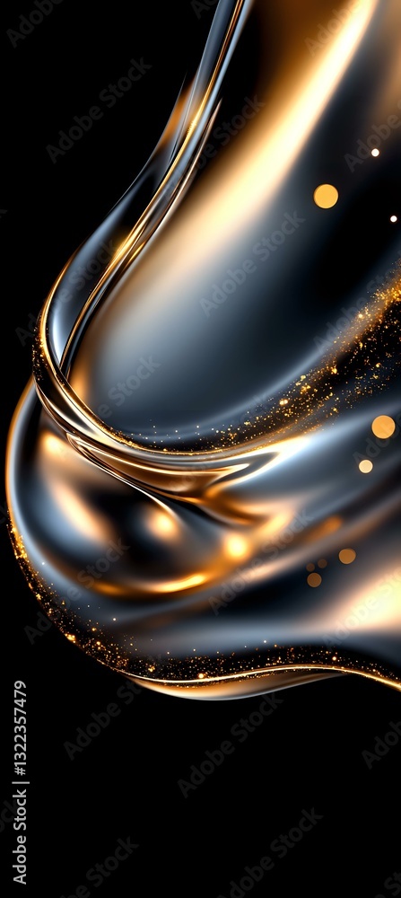 Aufkleber luxurious gold and black abstract waves with glowing particles create elegant flowing curves and dyn
