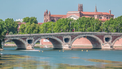 Garonne River and Pont Neuf timelapse in downtown Toulouse, France