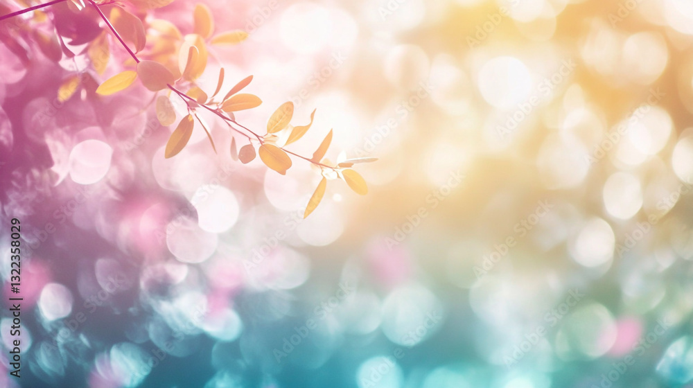Poster soft pastel spring branch with delicate leaves and bokeh background tree light image macro plant