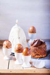 Curd paskha, Easter kulich and painted eggs, traditional Easter symbols consecrated in the church.